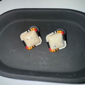 Beaded Square Stone Earrings